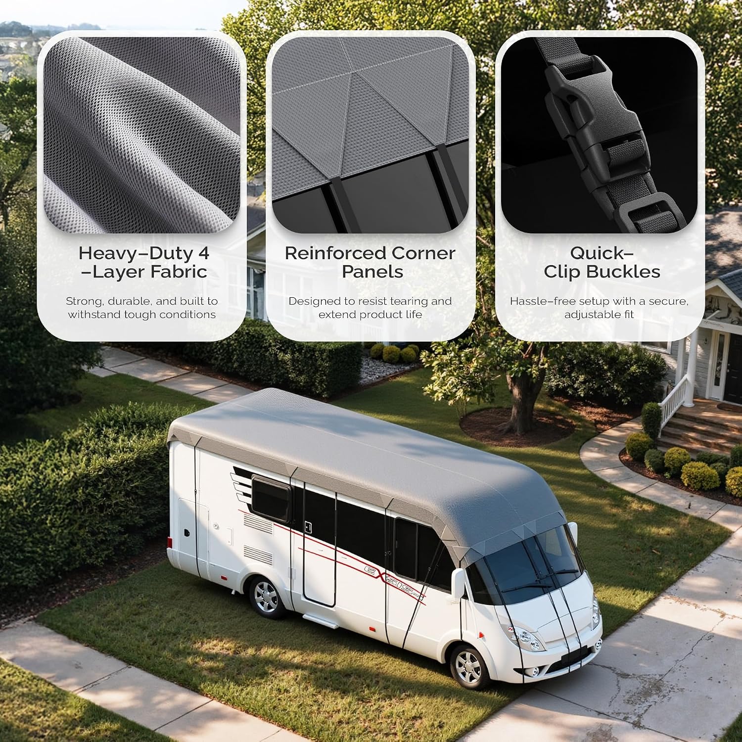 RV Roof Cover Heavy Duty Waterproof UV Resistant for Travel Trailer & Motorhome, Windproof Camper Roof Cover with Reinforced Straps, Fits 24 x 10 ft, Grey