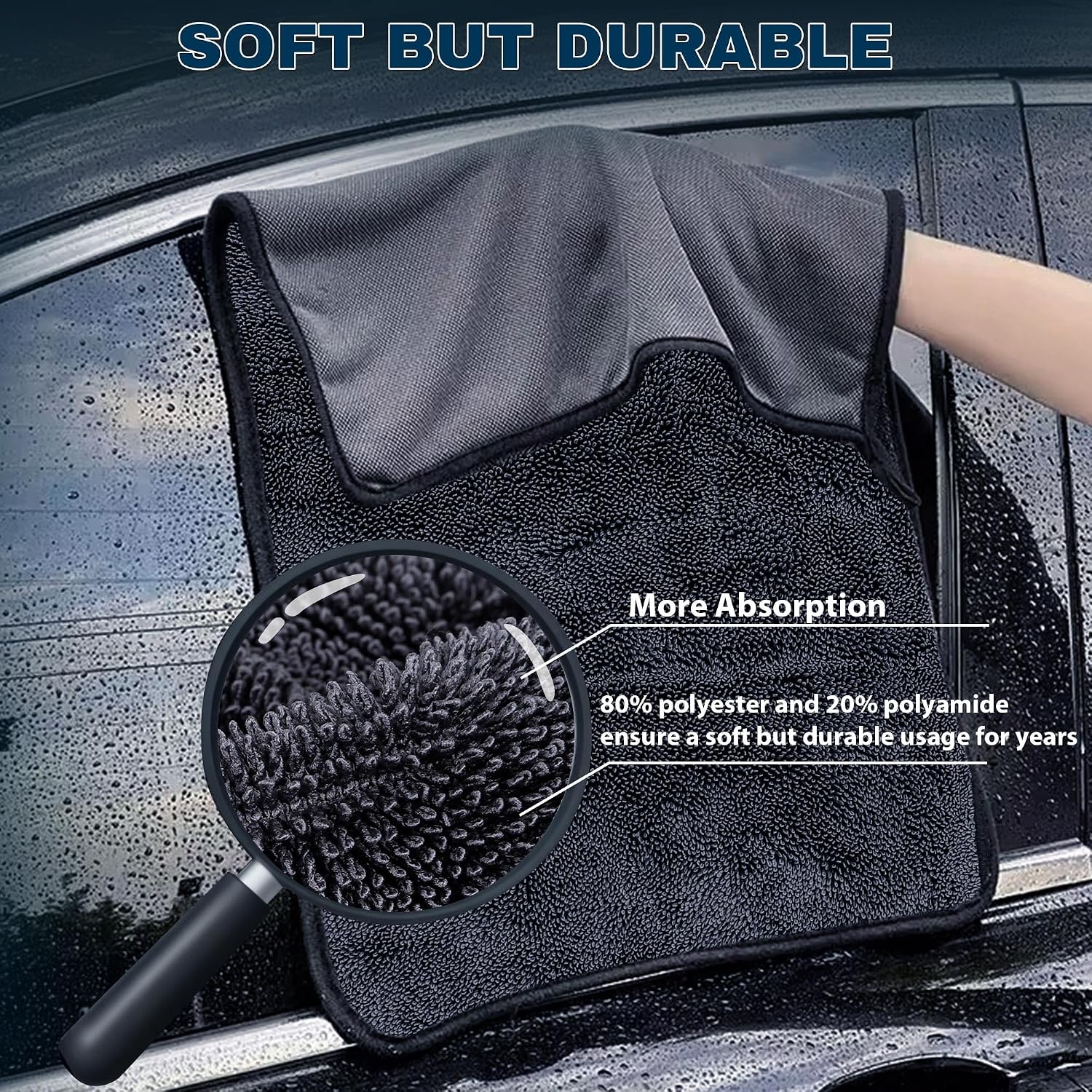 Aidoclip 4PCS Car Drying Towel Microfiber Detailing Kit - 36x24 in Car Towels Cleaning Supplies, Reusable Shammy Quick Dry Cloth for Carwash, for Auto, Boat, RV, Garage & Home (Black)