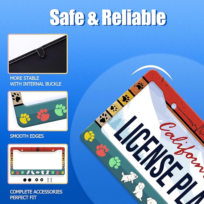 Dog License Plate Frame Cute Dog Paws License Plate Stainless Steel Animal - Image 2