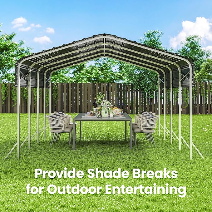 12x20Ft Carport, Heavy Duty Metal Car Port, All-Weather Protection, Easy - Image 8