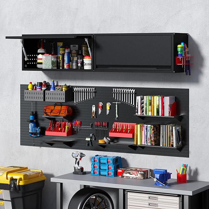 Metal Garage Wall Cabinet with Doors Side with Holes, Wall Mounted Metal - Image 2