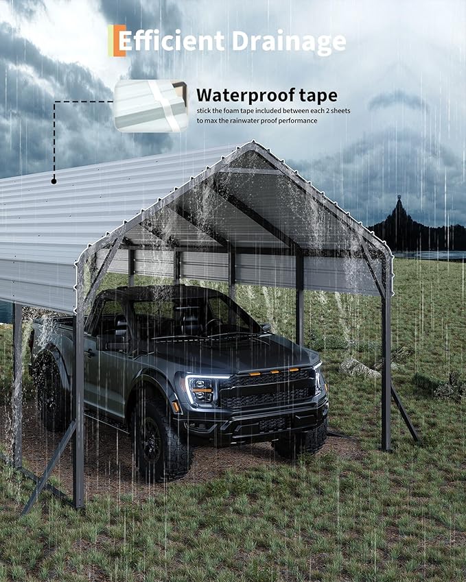 13'x21'x11' Oversized Metal Carport, Heavy Duty Metal Car Port - Image 2