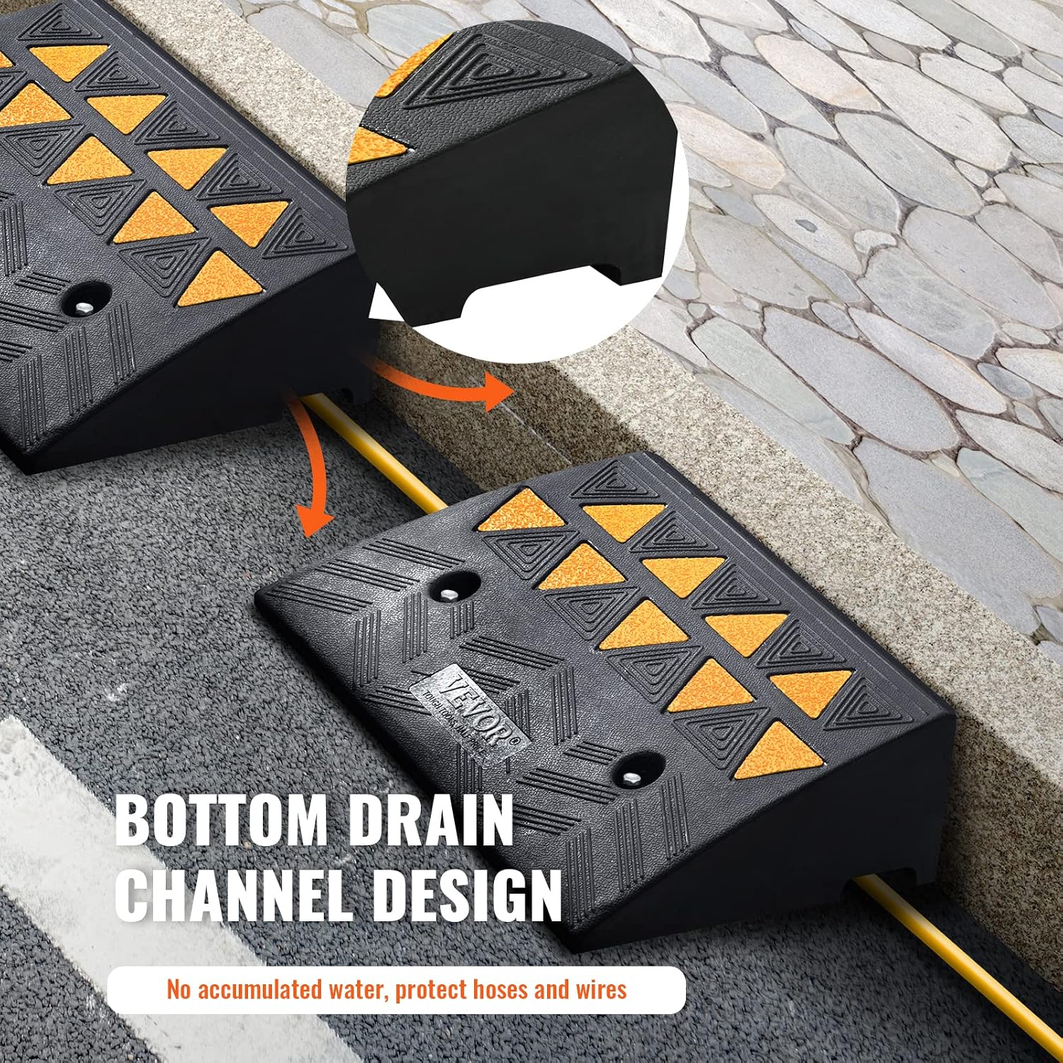 VEVOR Rubber Curb Ramp 5" Rise Height 2 Pack, Heavy-Duty 33069 lbs/15 T Capacity Threshold Ramps, Rubber Driveway Ramps for Cars, Carts, Dollies, Motorcycle, Bikes, Wheelchairs