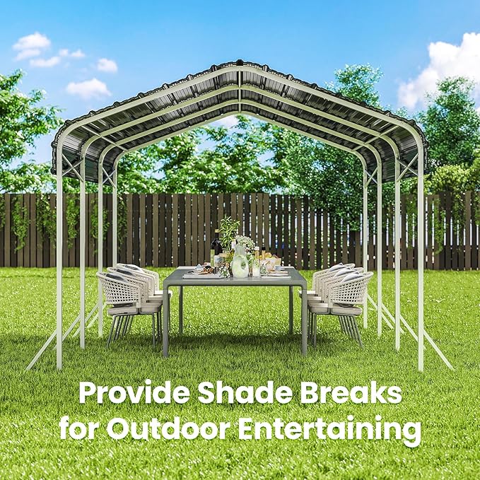 10x15ft Heavy Duty Metal Carport – Outdoor Galvanized Garage, Sturdy Structure - Image 7