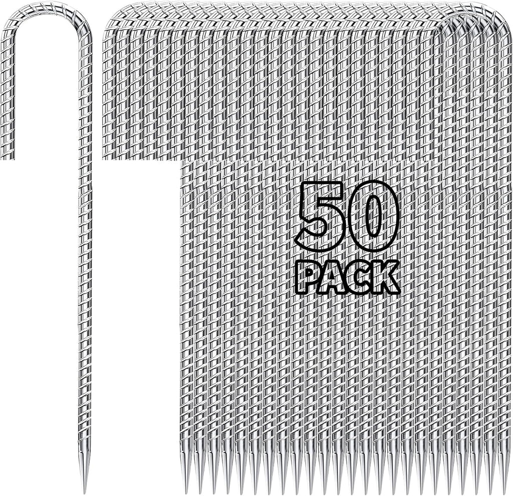 12 inch Fence Stakes Heavy Duty 50-Pack J Hook Rebar Ground Stakes Anchor