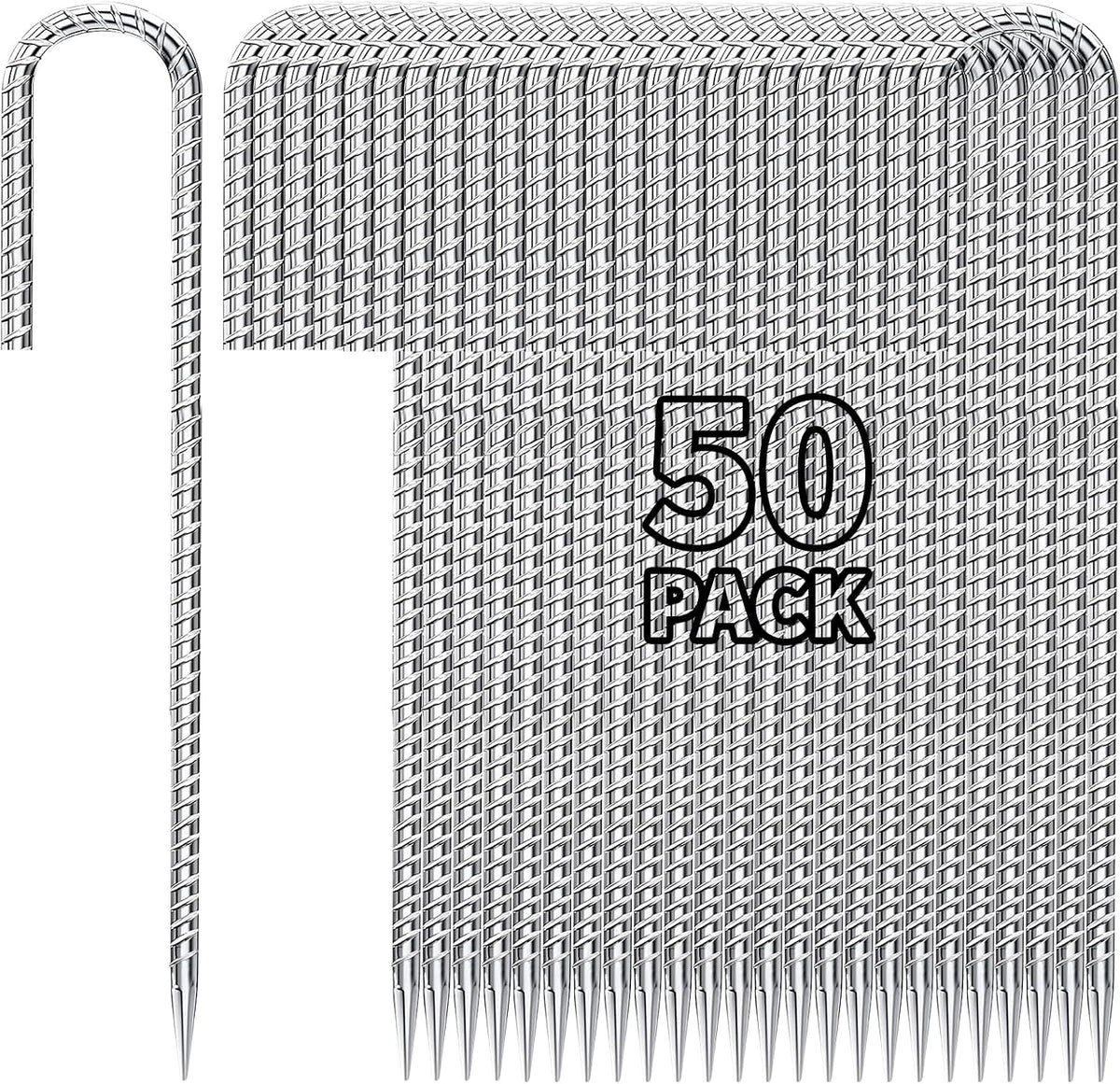 12 inch Fence Stakes Heavy Duty 50-Pack J Hook Rebar Ground Stakes Anchor