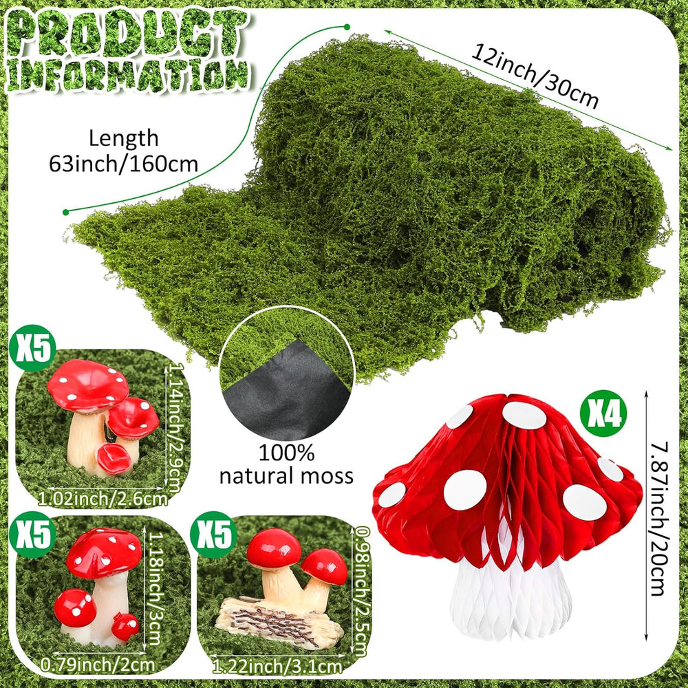Halloween Moss Table Runner Enchanted Forest Mushroom Decor