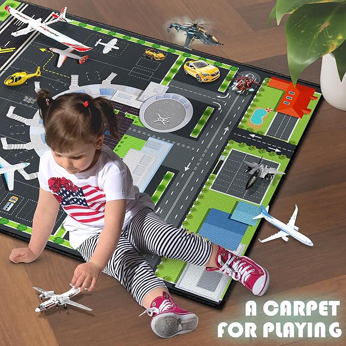Playmat for Boys Playroom 5'x 6'6" Airport Mat for Kids Bedroom Traffic System - Image 4