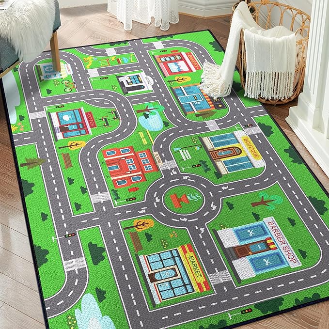 Play Rug for Playroom 2x3 Car Mat Town City Road Map for Boys Bedroom Fun Car by Isyorefam