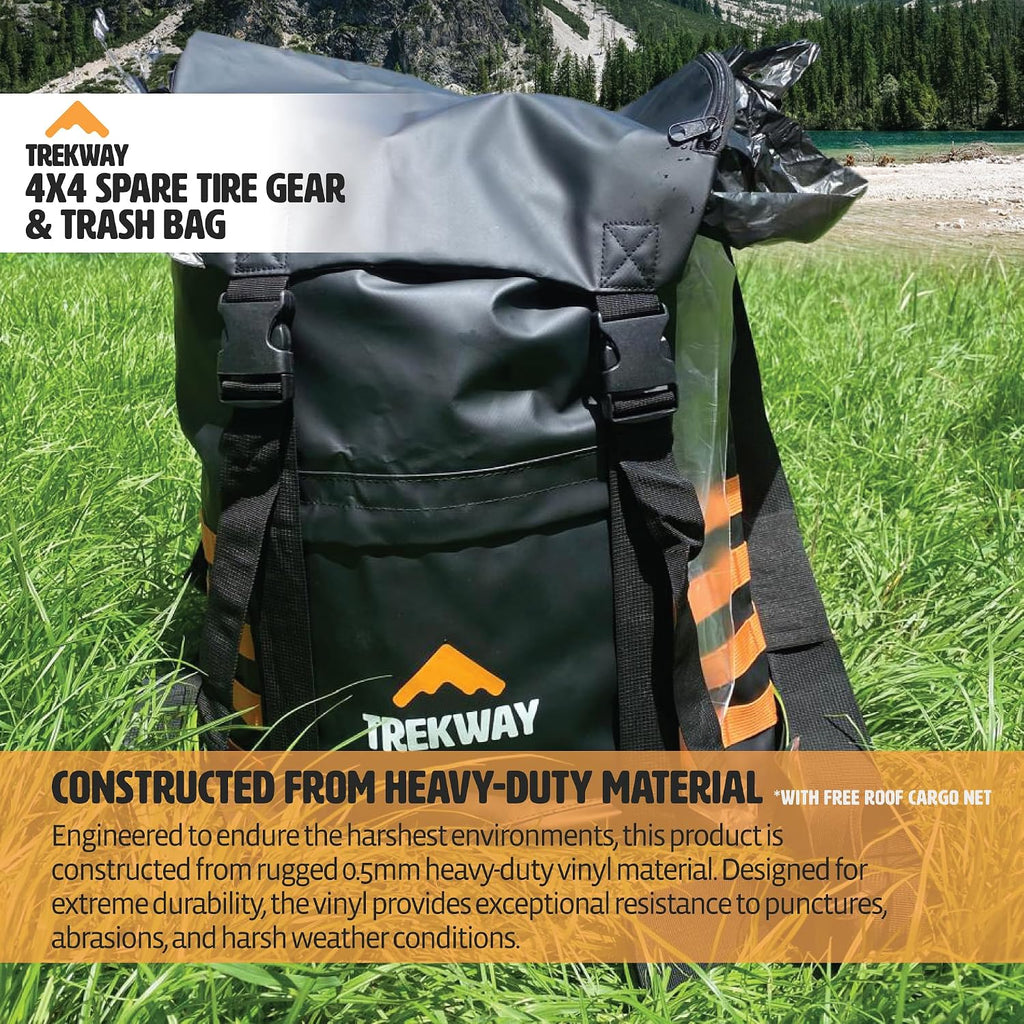 Offroading Gear Spare Tire Overlanding Storage & Trash Bag Organizer | w/Free Roof Cargo Mesh Net Bag | Fits 30" Tire 15 Gallons | for 4x4 Tailgate, Pickup Truck, SUV, RV, Overland