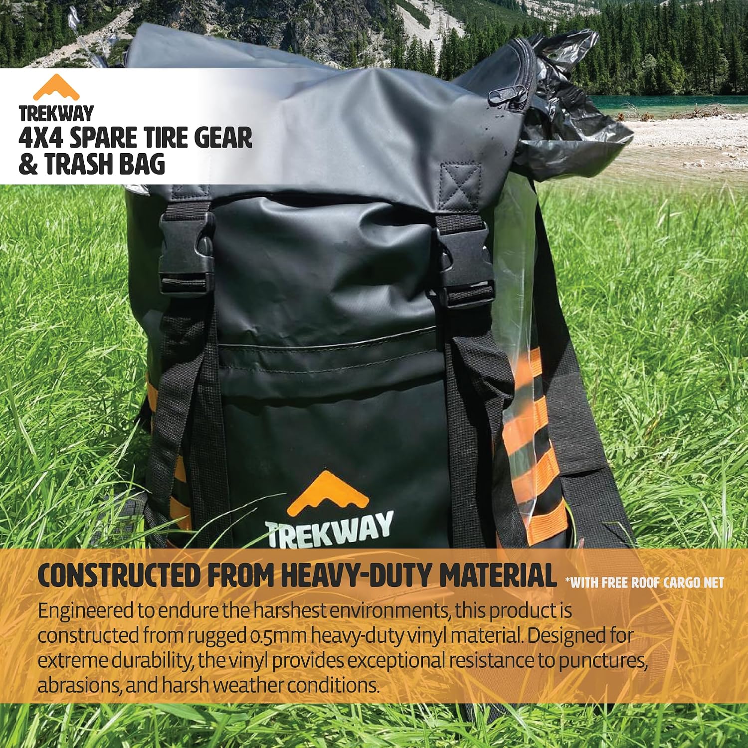 Offroading Gear Spare Tire Overlanding Storage & Trash Bag Organizer | w/Free Roof Cargo Mesh Net Bag | Fits 30" Tire 15 Gallons | for 4x4 Tailgate, Pickup Truck, SUV, RV, Overland