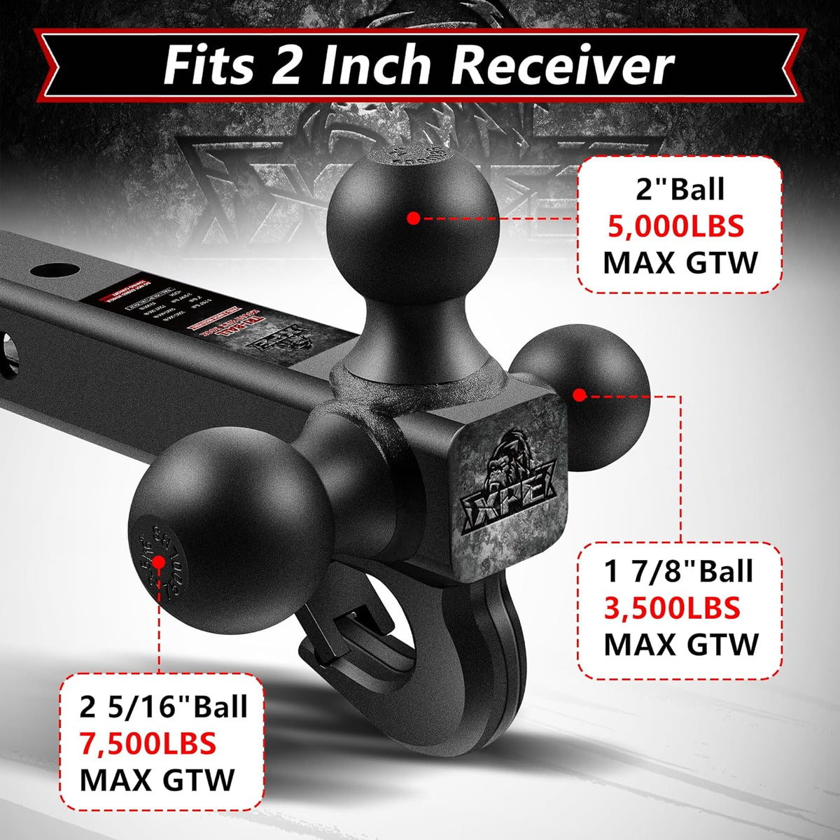 xpe tri ball trailer hitch mount with hook shown in use