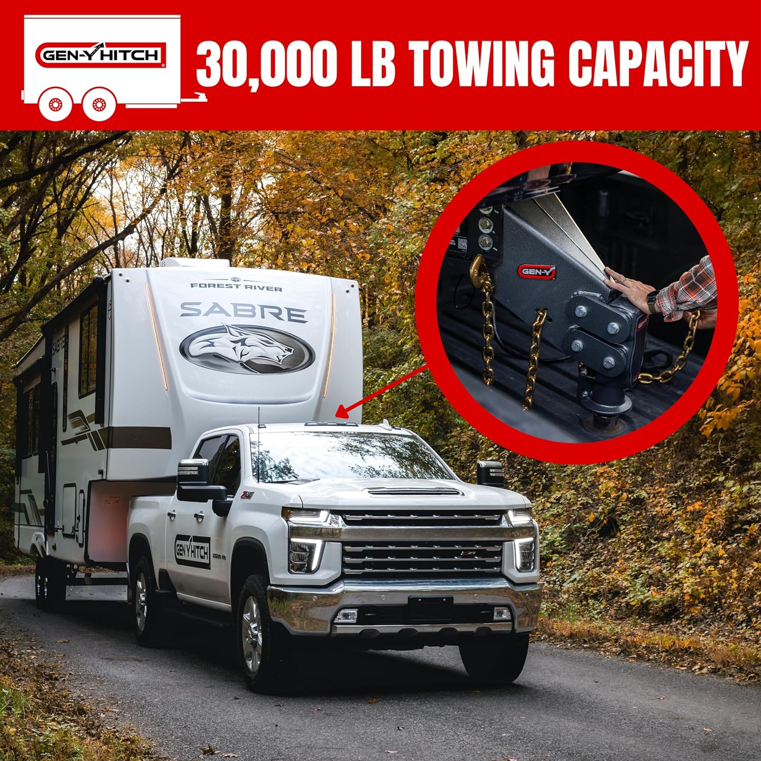 GEN-Y Hitch Fifth Wheel to Gooseneck SnapLatch Coupler - 1,500 LBS - 4,500 LBS Pin Weight Range - 30K LBS Towing Capacity - Compatible with 2 5/16" Gooseneck Ball - Silver
