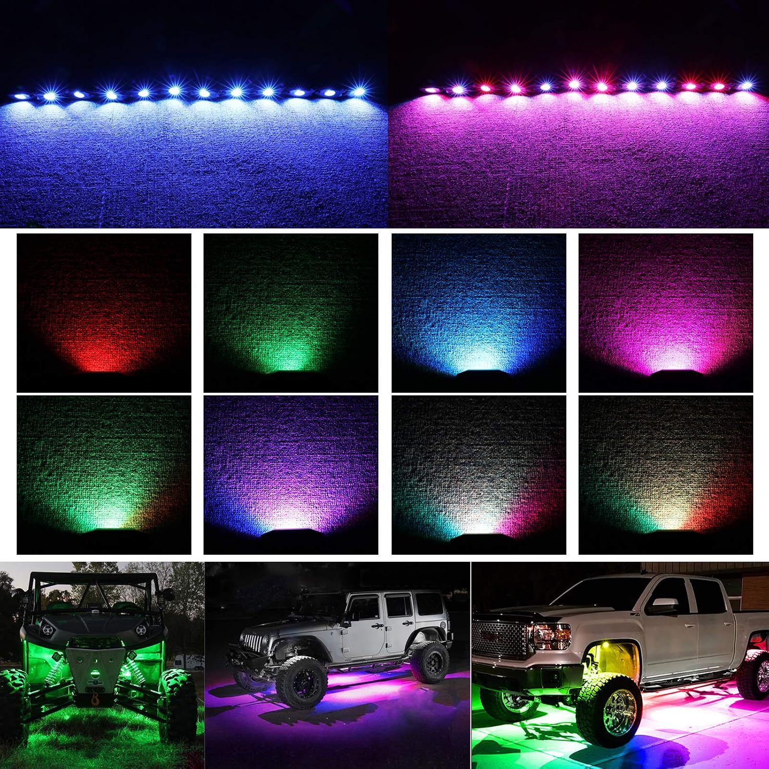 RGB Rock Light Kits, Niking Auto 12 Pods RGB Underglow LED Rock Lights with App Control & Timing & Music Mode & Flashing Multicolor Neon LED Lights for Trucks Off Road UTV ATV Pickup Boat