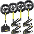 KJE 4 Pack Car Tie Down Straps for Trailers - Lasso Style Tire Ratchet Strap with J Finger Hooks - 2" x 10' 10,000LBS Break Strength - Wheel Straps for Hauling UTV, SUV, Truck, Any Cars