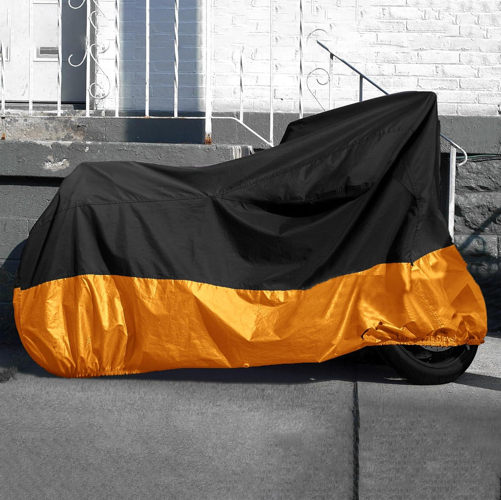 Motorcycle Cover XXXL Waterproof for Harley for Ultra Classic Davidson, Large for Street Glide for Electra for Touring FLHTCU for Road King for GL for Honda for Goldwing Outdoor Weather (Orange Black)