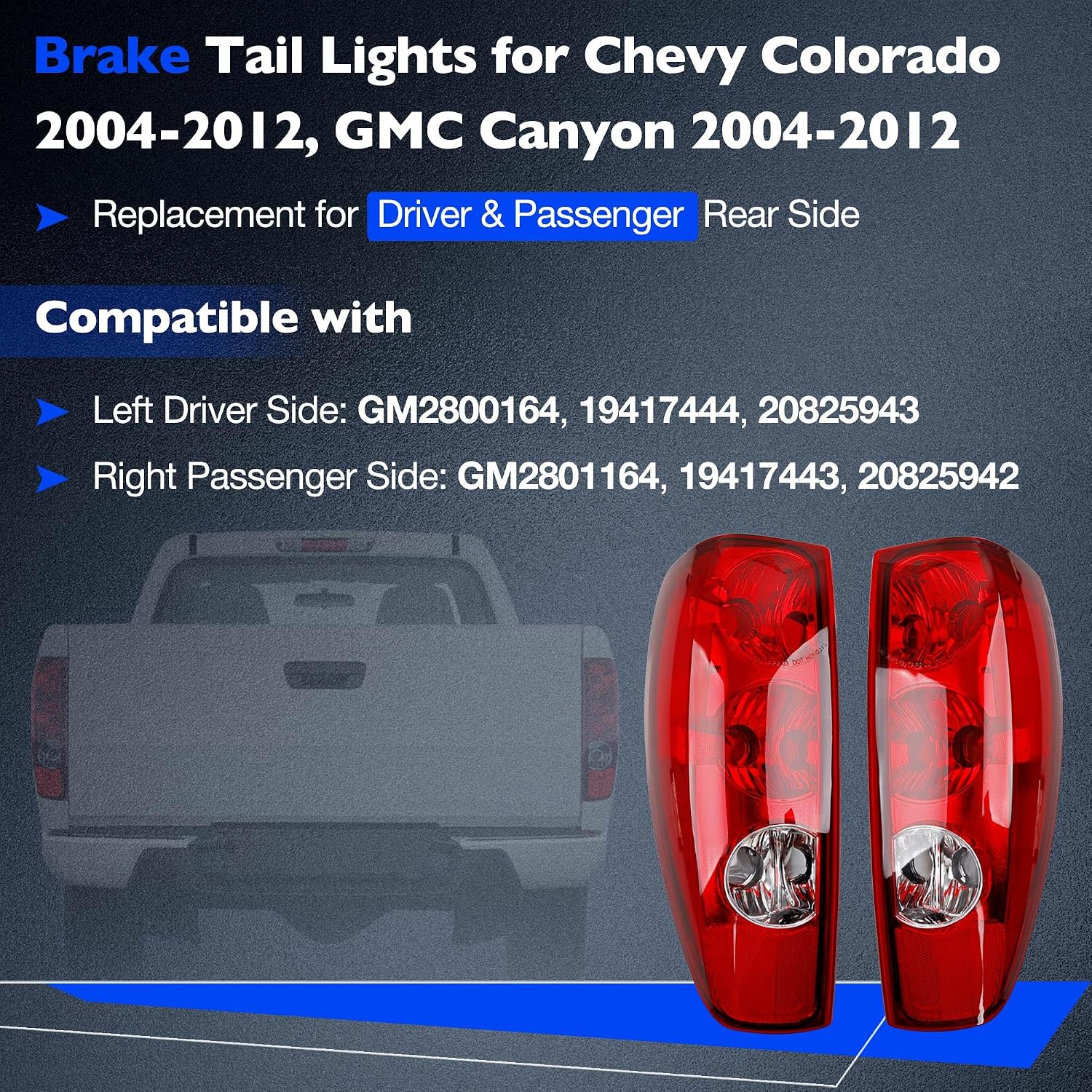 Tail Light Assembly Compatible with 2004-2012 Chevy Colorado/GMC Canyon, Left & Right Halogen Rear Tail Lamps, Brake Taillight Housing Replaces GM2800164 GM2801164