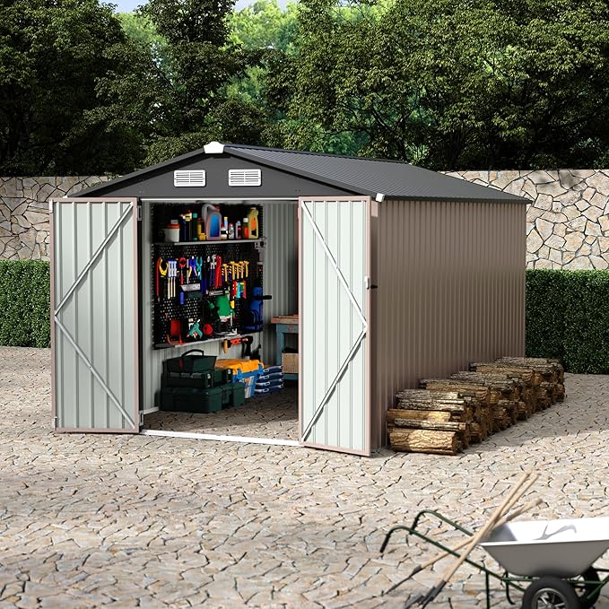 8x12x6.4 FT Outdoor Storage Sheds, Metal Garden Tool Shed - Image 8