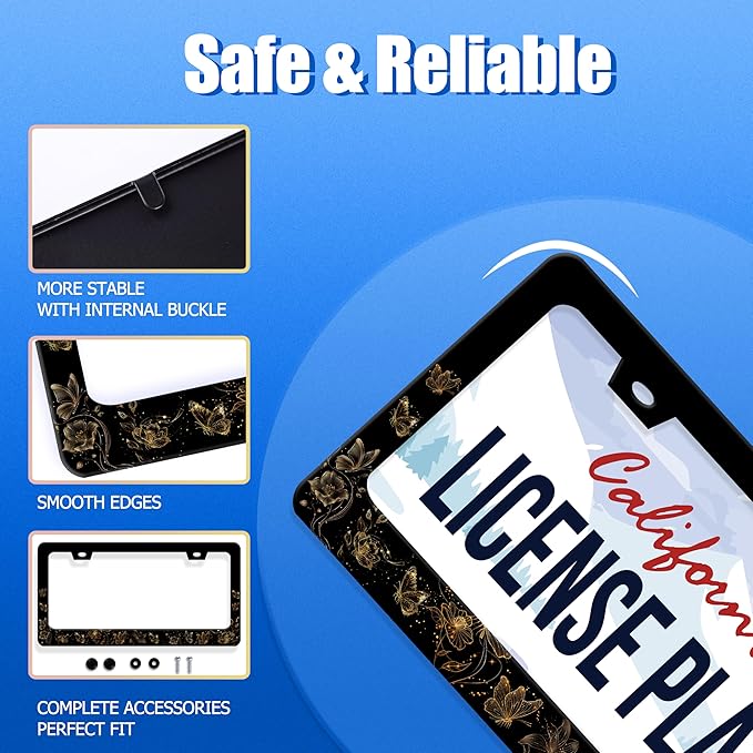Butterfly License Plate Frame Golden Butterflies License Plate Stainless Steel - Image 2