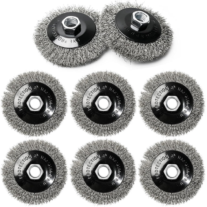 8 Pack 4 Inch Stainless Steel Wire Wheels for 4 1/2 Angle Grinder, Wire Wheel Brush with 5/8" Thread Arbor for Removing Rust