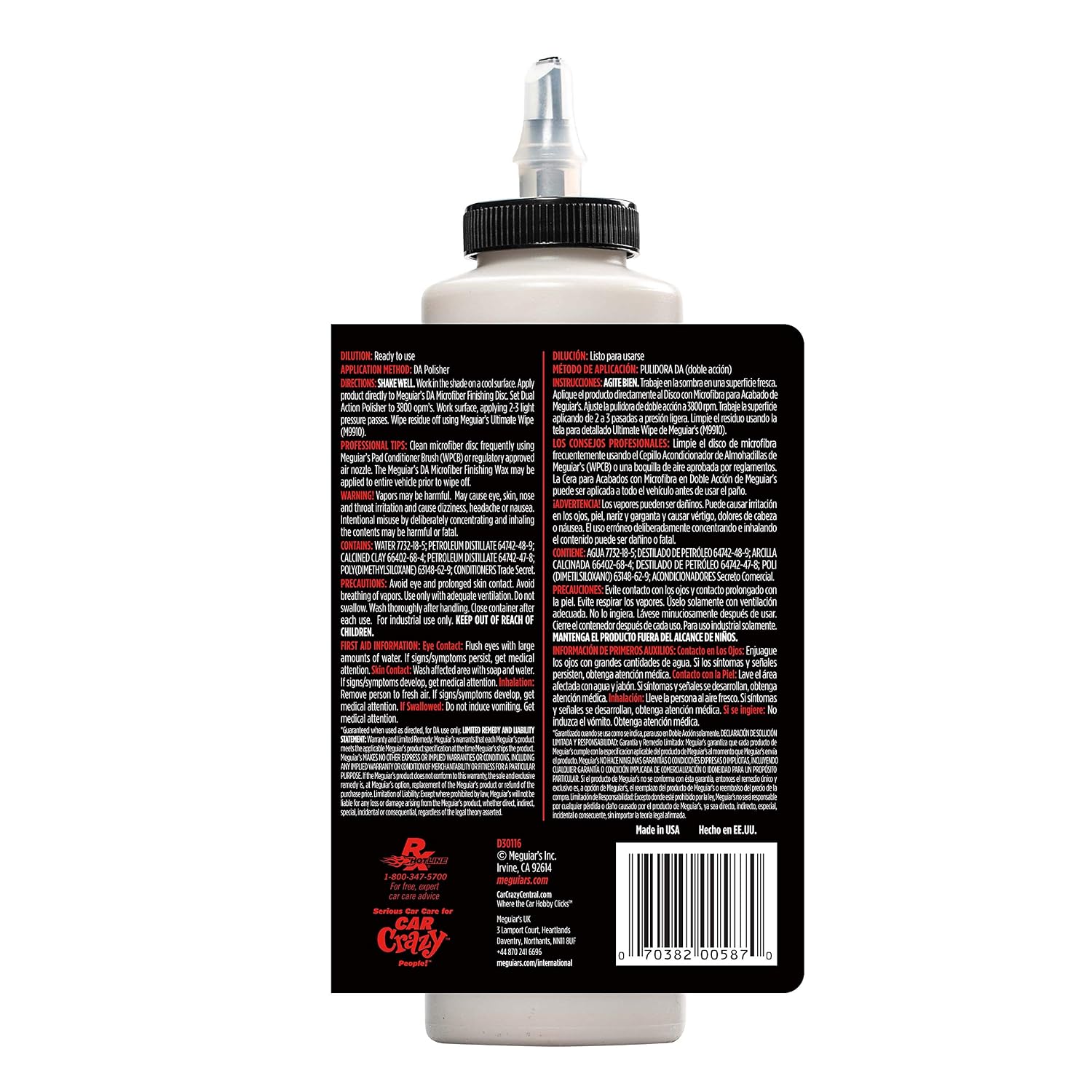 Meguiar's Professional DA Microfiber Finishing Wax D30116 - Pro Microfiber Wax That's Easy to Use and Removes Light Defect while Protecting, Ideal for Use with a DA Microfiber Finishing Disc, 16 Oz