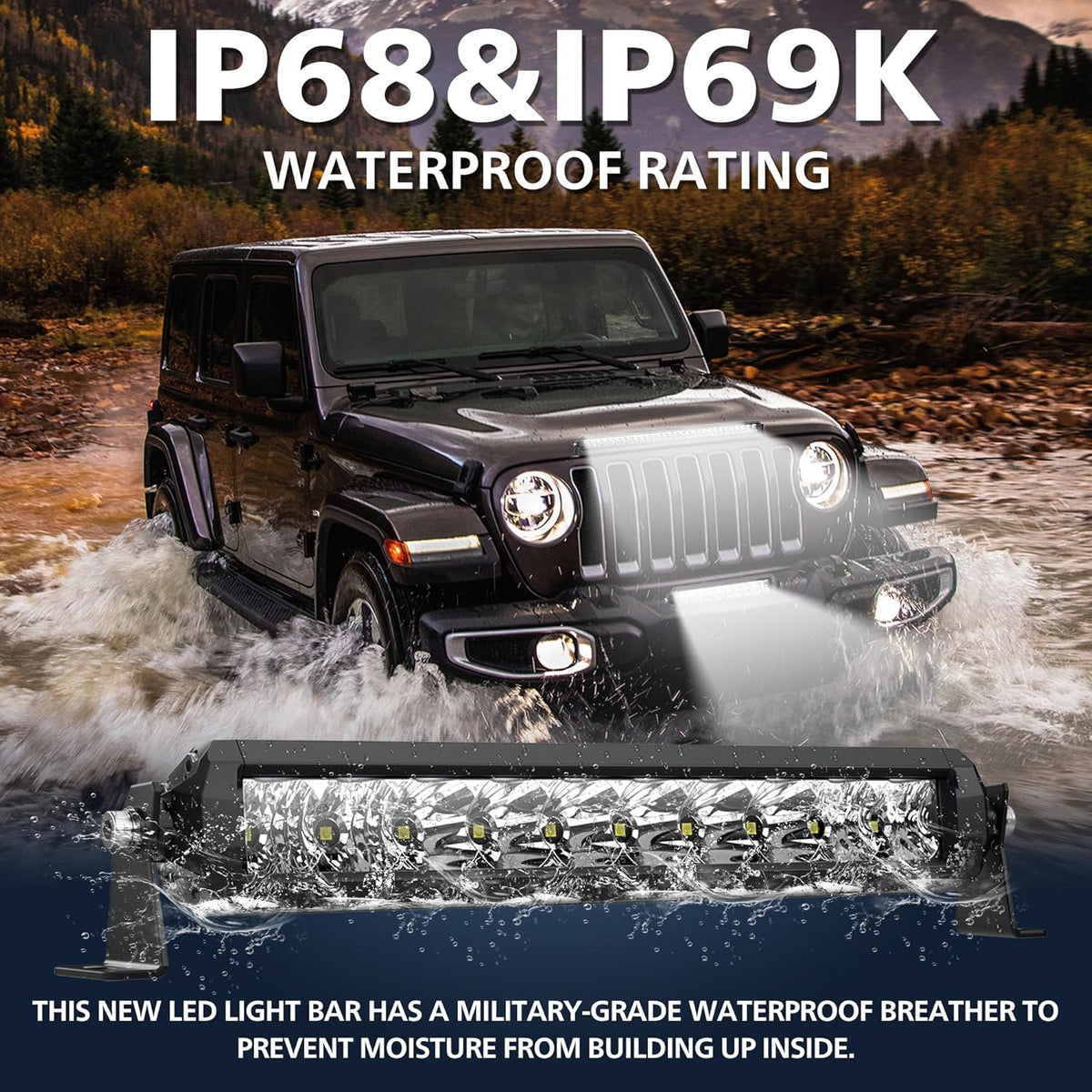 4wdking slim led light bar 22 inch spot shown in use