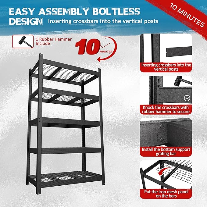 MUPATER 48.03”W × 24.41”D × 83.78”H Metal Storage Shelves, 5-Tier Adjustable - Image 6