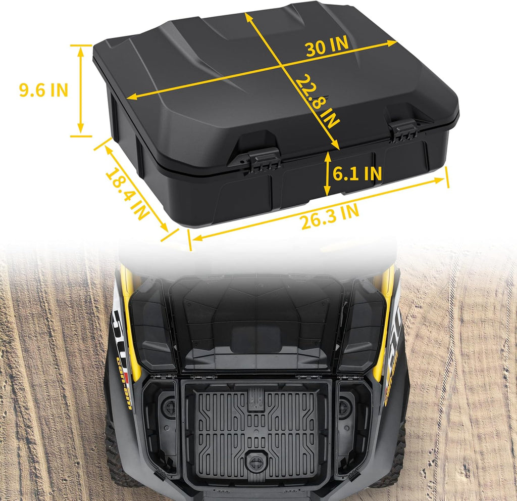Rear Storage Cargo Box for Can Am Maverick R MAX 2024-2025 Accessories, 96L (25 Gal) Large Rear Trunk Cargo Bed Tools Boxes Bin Replace #715007182