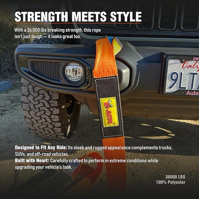 ATR Recovery Tow Strap 3.5" x 20ft – 36, 000 lbs Break Strength, Heavy Duty