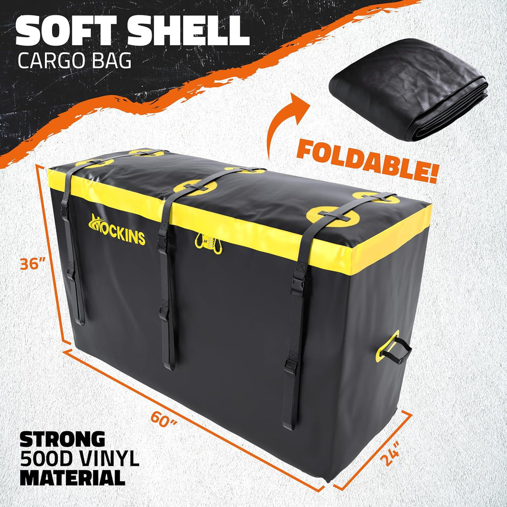 Mockins 30 Cu Ft Trailer Hitch Cargo Carrier Bag for Road Trips & Camping | 60"x24"x36" Weatherproof Cargo Bag for Hitch Carrier | Waterproof Truck Bed Storage Set | Vinyl Vehicle Soft-Shell Carriers