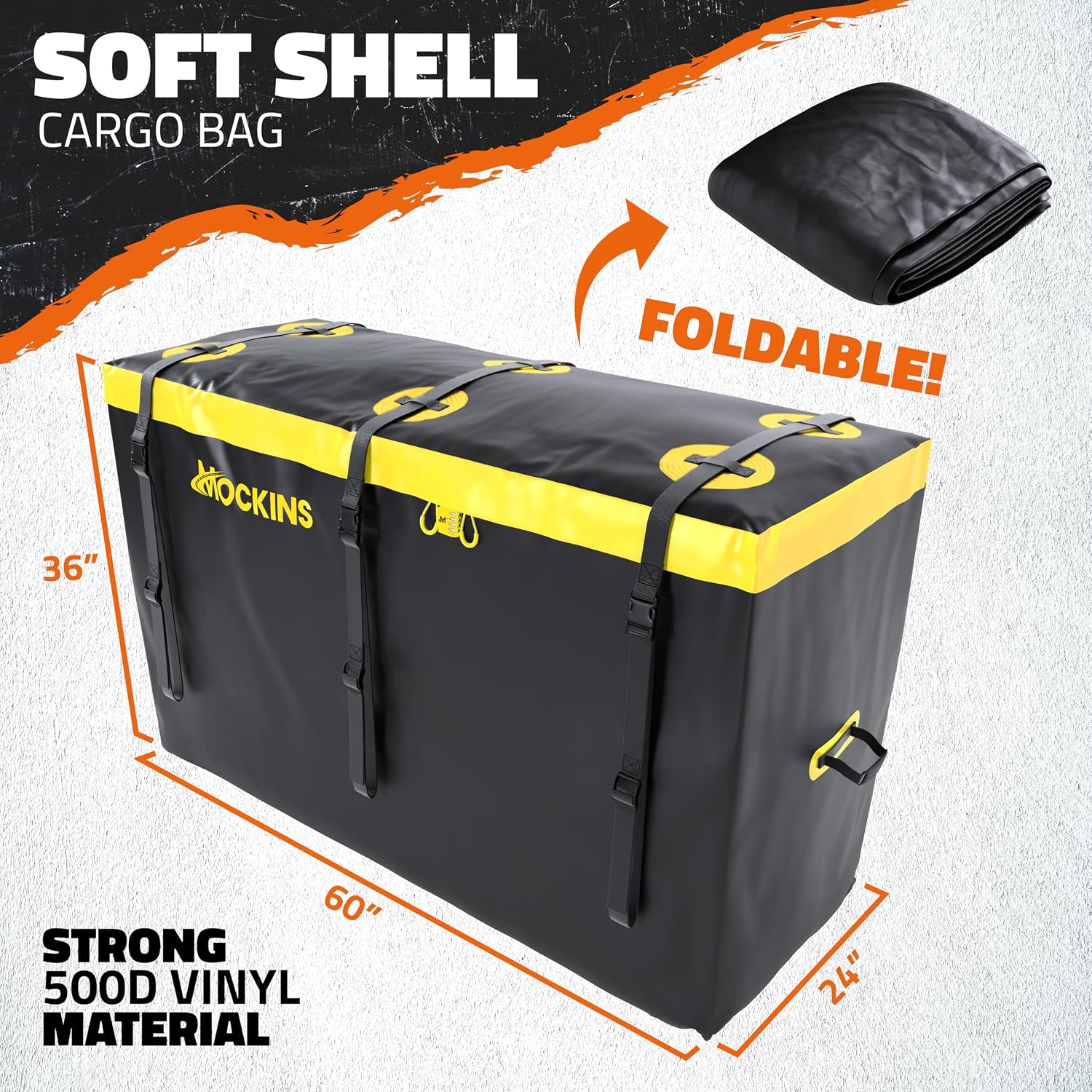 Mockins 30 Cu Ft Trailer Hitch Cargo Carrier Bag for Road Trips & Camping | 60"x24"x36" Weatherproof Cargo Bag for Hitch Carrier | Waterproof Truck Bed Storage Set | Vinyl Vehicle Soft-Shell Carriers