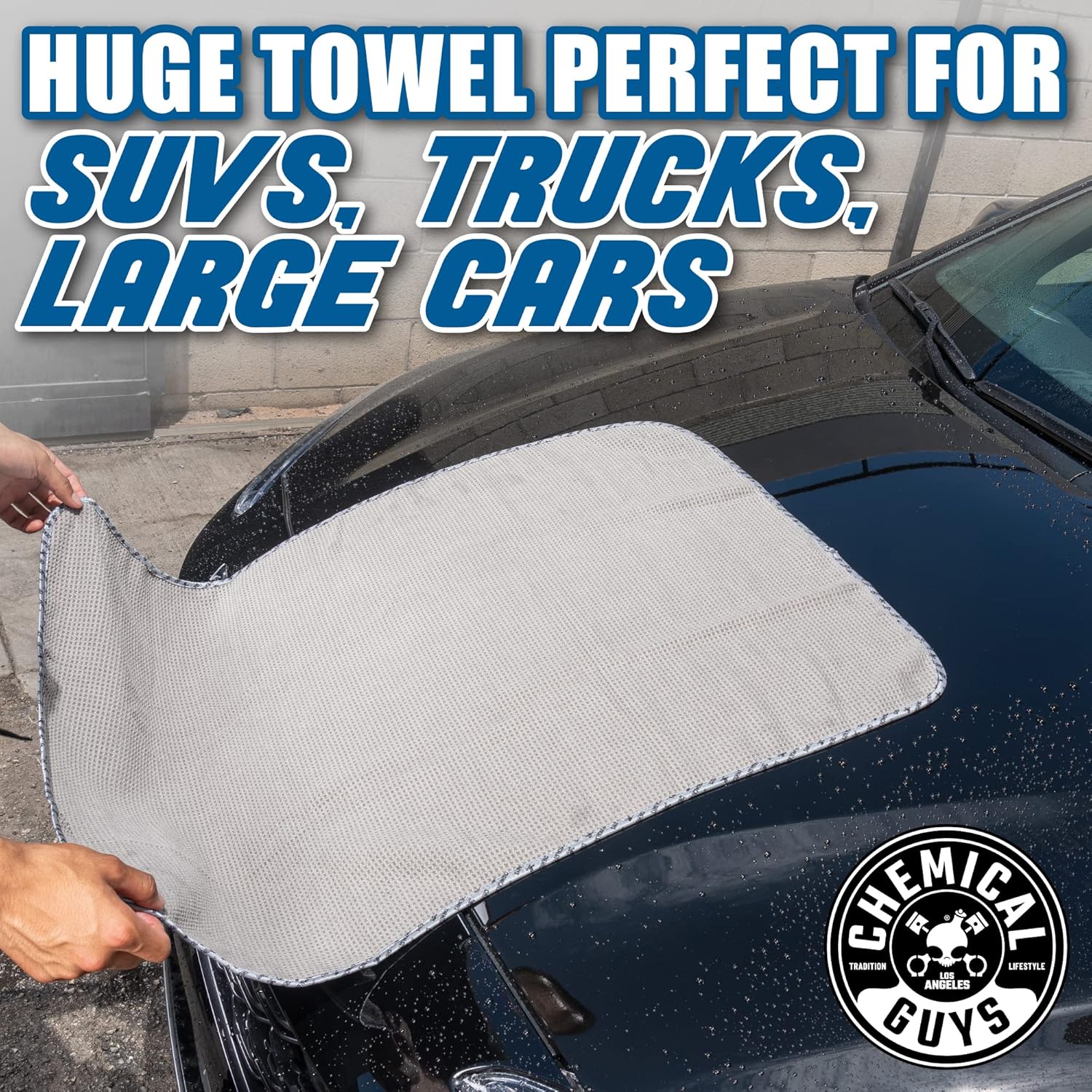 Chemical Guys Waffle Weave Gray Matter Microfiber Drying Towel - 25" x 36", Premium Blend Microfiber Towel with Soft-Banded Edging for Scratch-Free Car Drying, Ultra Absorbent