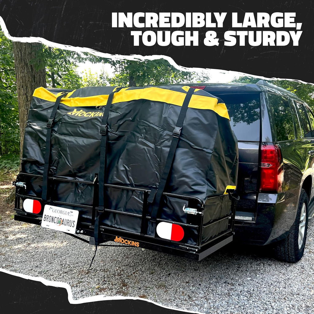 Mockins 30 Cu Ft Trailer Hitch Cargo Carrier Bag for Road Trips & Camping | 60"x24"x36" Weatherproof Cargo Bag for Hitch Carrier | Waterproof Truck Bed Storage Set | Vinyl Vehicle Soft-Shell Carriers