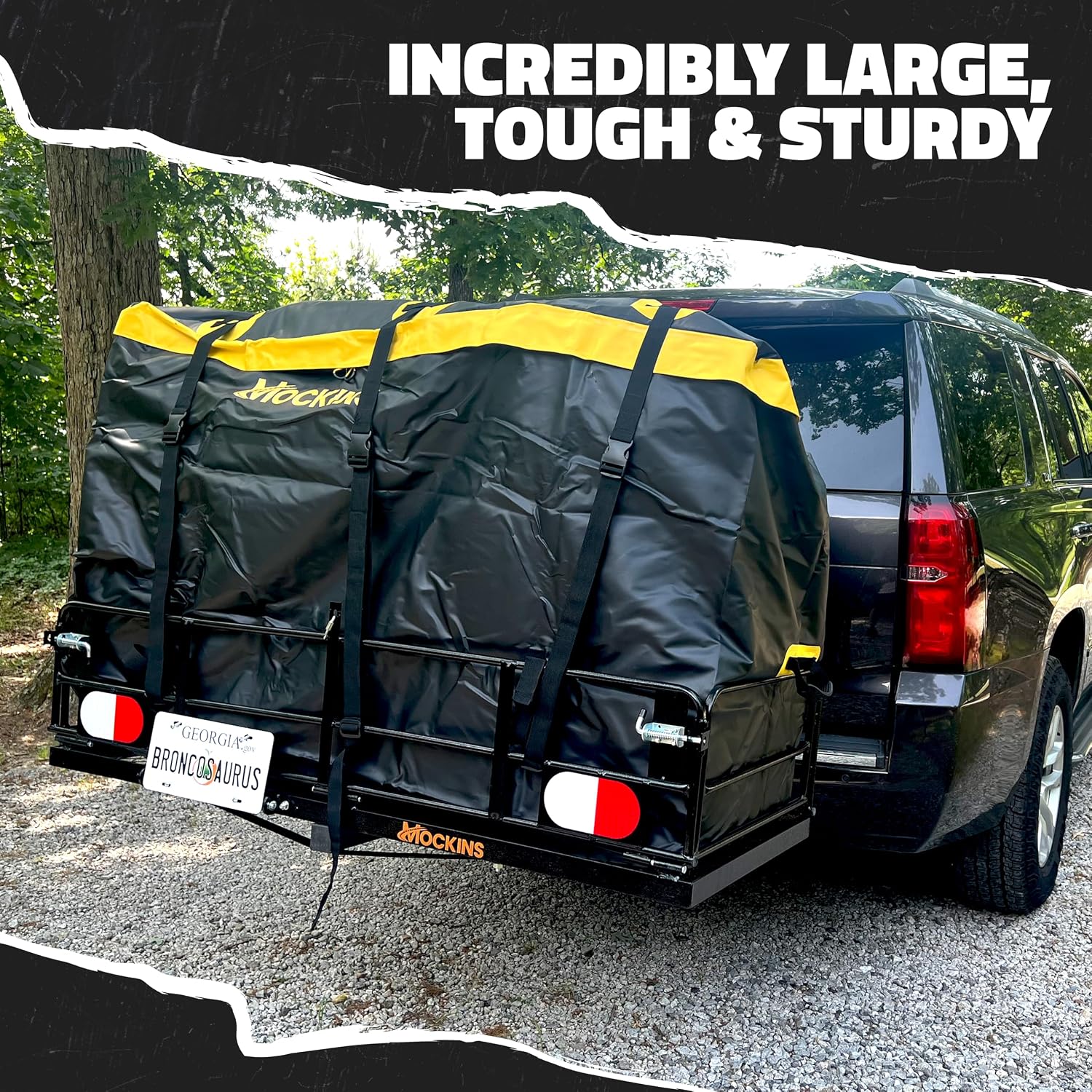 Mockins 30 Cu Ft Trailer Hitch Cargo Carrier Bag for Road Trips & Camping | 60"x24"x36" Weatherproof Cargo Bag for Hitch Carrier | Waterproof Truck Bed Storage Set | Vinyl Vehicle Soft-Shell Carriers