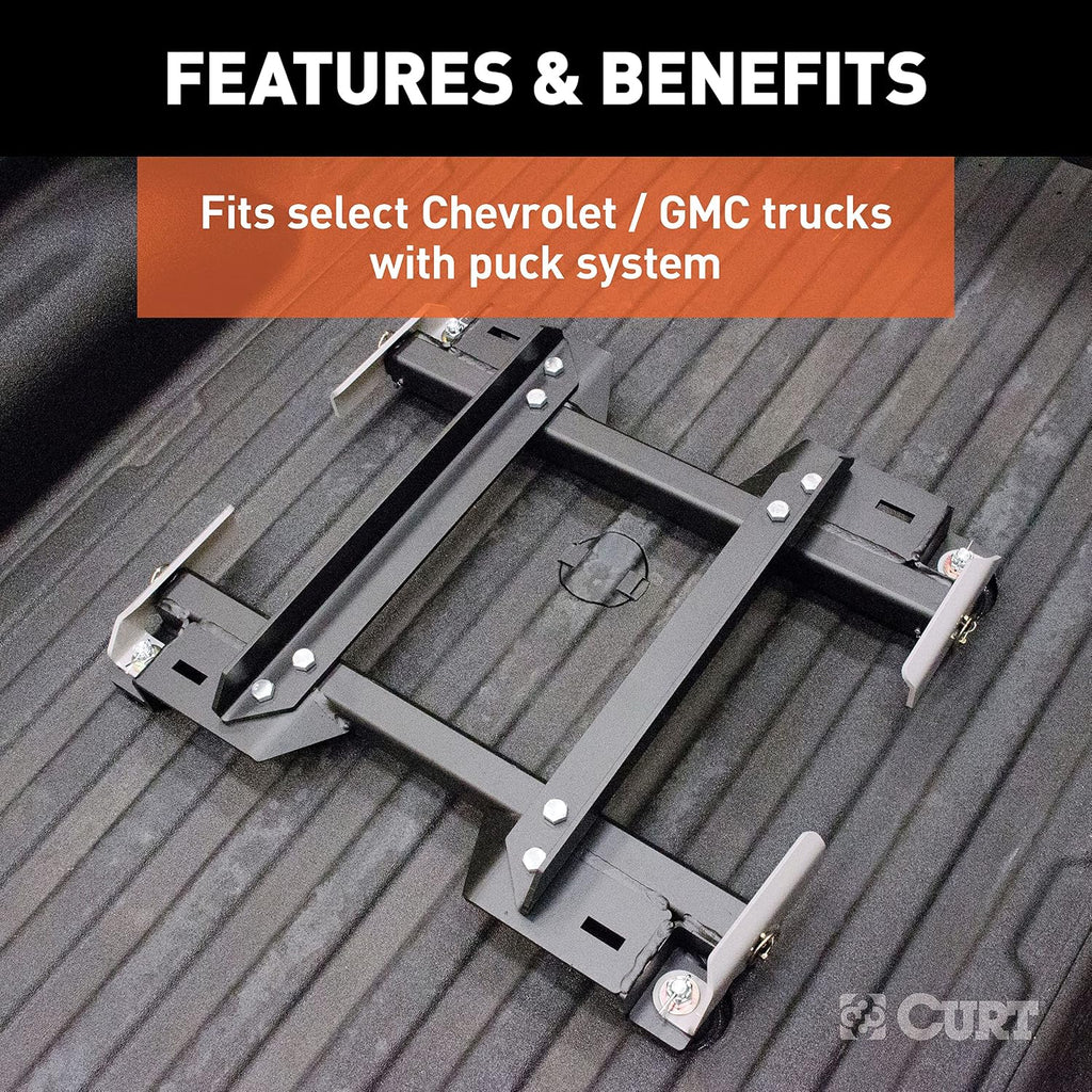 CURT 16023 Replacement Chevrolet Silverado, GMC Sierra 2500, 3500 HD Puck System 5th Wheel Roller Adapter, 20,000 lbs, Hitch Head and Roller Required