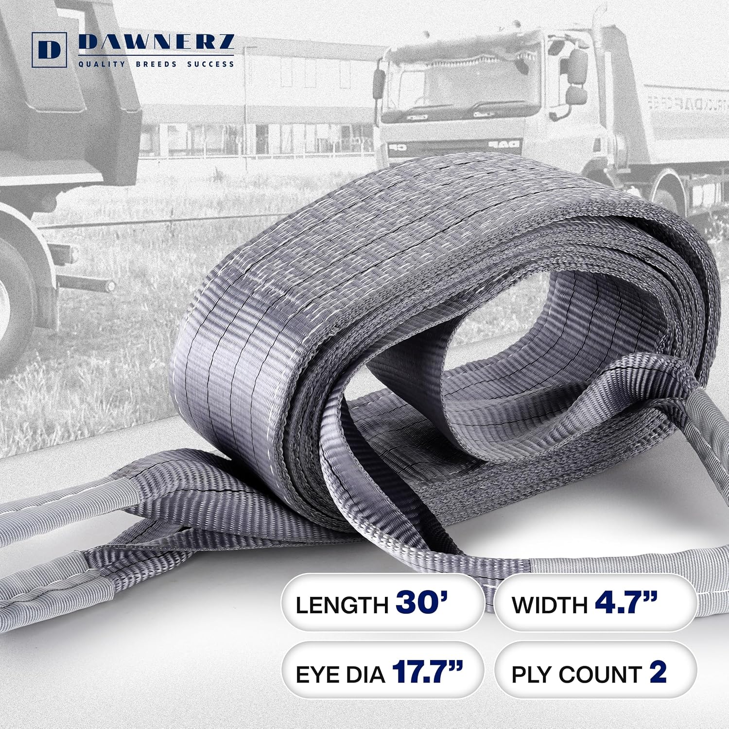 Heavy Duty Tow Strap 70000 lbs Minimum Break Strength 30ft - Recovery Tow Rope for Truck Van RV 35 US Tons 7.5 m