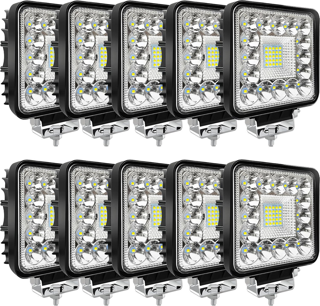 LED Tractor Work Lights, Off Road LED Pod Lights 4 Inch 240W 20000lm 12V 24V Cube Light Square for Service Tow Truck ATV UTV RV RZR Boat Pickup Golf Cart Snow Blower Zero Turn Lawn Mower, 10Pack