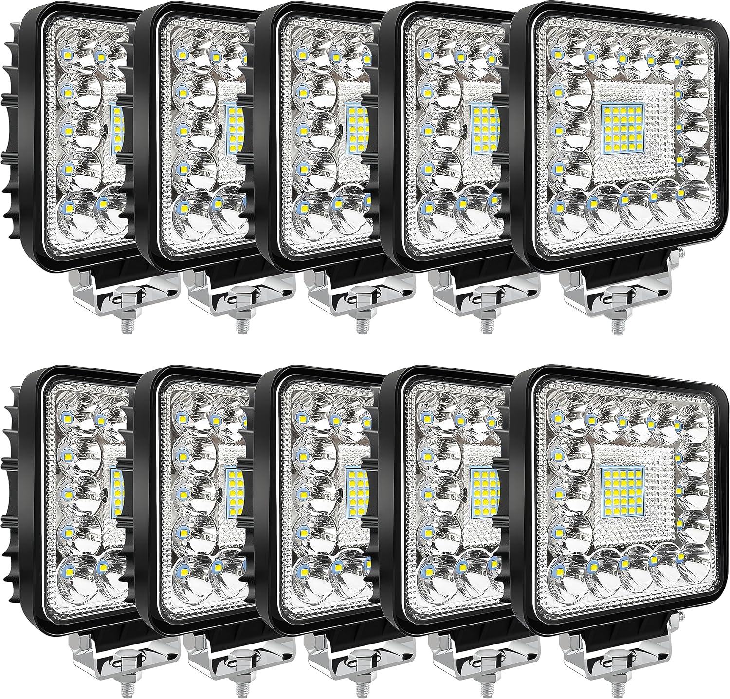 LED Tractor Work Lights, Off Road LED Pod Lights 4 Inch 240W 20000lm 12V 24V Cube Light Square for Service Tow Truck ATV UTV RV RZR Boat Pickup Golf Cart Snow Blower Zero Turn Lawn Mower, 10Pack