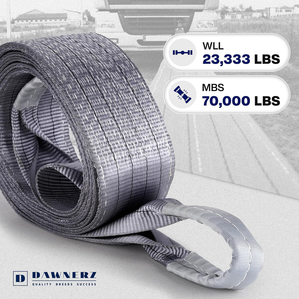 Heavy Duty Tow Strap 70000 lbs Minimum Break Strength 30ft - Recovery Tow Rope for Truck Van RV 35 US Tons 7.5 m