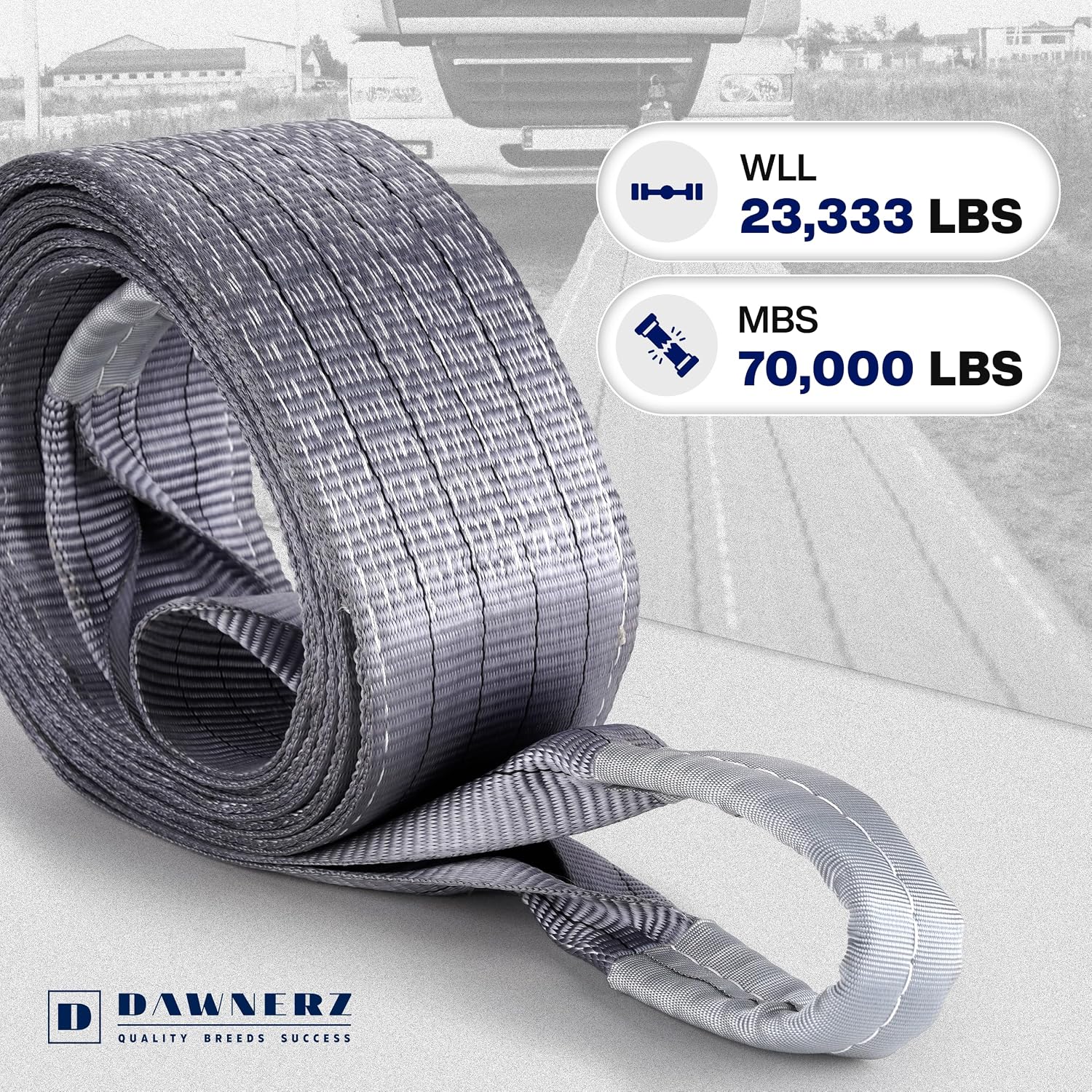 Heavy Duty Tow Strap 70000 lbs Minimum Break Strength 30ft - Recovery Tow Rope for Truck Van RV 35 US Tons 7.5 m