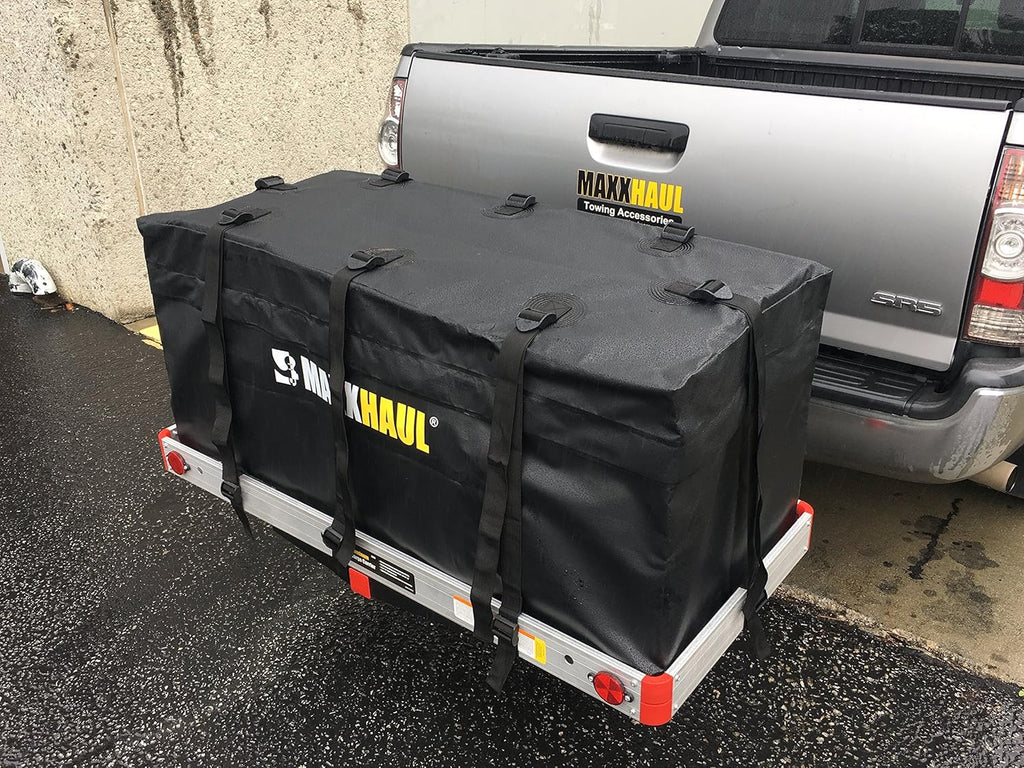 MaxxHaul Aluminum Cargo Carrier with Tightener - 500 lb Capacity 47.25" x 20.25" x 6" Inner Dimensions + Soft Shell Carrier Bag - Water Resistant 47" x 20" x 20"