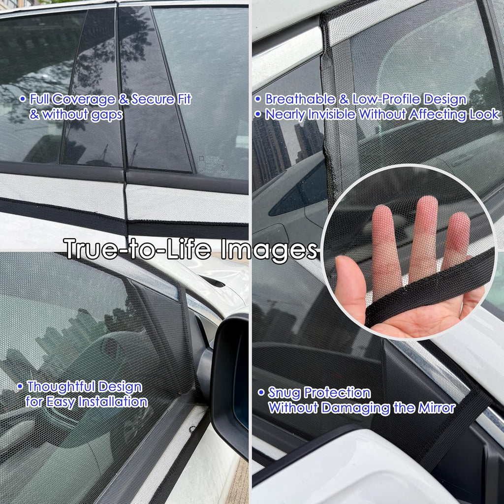 Car Window Shades 4 Pack for Front Side Windows & Rear Side Windows, Breathable Mesh Stretch Screens for Baby Camping Mosquito Net, Enlarged Size! Universal Fit Most Vehicles (98% Fit)