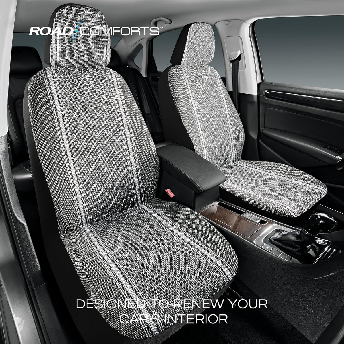 road comforts baja blanket seat covers gray diamond shown in use