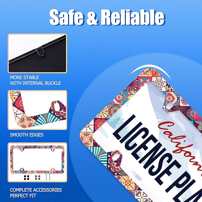 Stitching Tile Boho Pattern License Plate Frame Stainless Steel Parts Colorful - Image 2