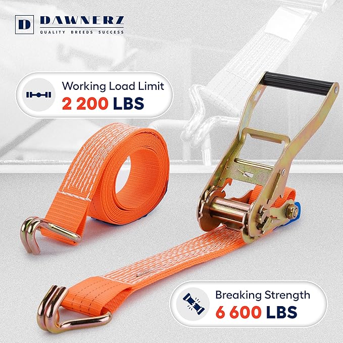 2 Inch x 20 Ft Heavy Duty Ratchet Straps - 6600 Lb Breaking Strength Tie Downs - Image 2