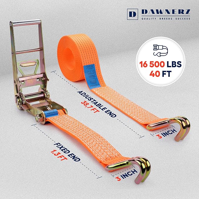 3 inch Ratchet Straps 40 ft Double Wire J Hook Tie Down - Image 3