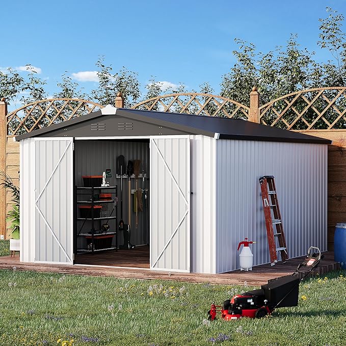 AECOJOY 10' x 14' Outdoor Storage Shed, 14x10 Large Metal Sheds & Outdoor - Image 5